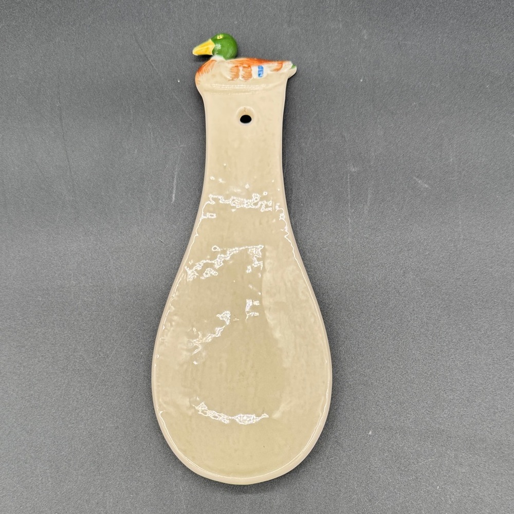 Otagiri Ceramic Spoon Rest with Mallard Duck Accent in Cream and Green